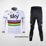 2012 Abbigliamento Ciclismo Sky UCI Mondo Campione Nero e Bianco Manica Lunga e Salopette