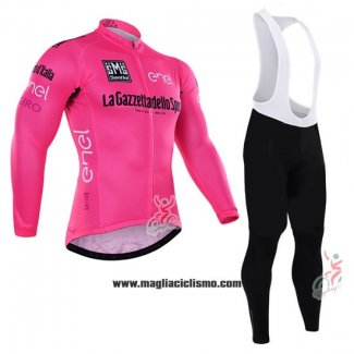2016 Abbigliamento Ciclismo Giro d'Italia Rosa e Bianco Manica Lunga e Salopette