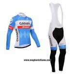 2014 Abbigliamento Ciclismo Garmin Sharp Azzurro e Bianco Manica Lunga e Salopette