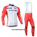 2014 Abbigliamento Ciclismo Katusha Bianco e Rosso Manica Lunga e Salopette