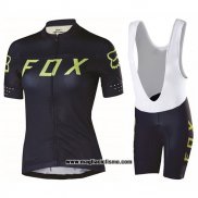 2017 Abbigliamento Ciclismo Donne Fox Nero e Verde Manica Corta e Salopette