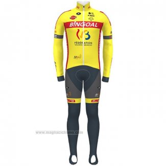 2021 Abbigliamento Ciclismo Wallonie Bruxelles Giallo Manica Lunga e Salopette