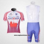 2011 Abbigliamento Ciclismo Katusha Bianco e Rosso Manica Corta e Salopette
