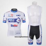 2012 Abbigliamento Ciclismo FDJ Bianco e Celeste Manica Corta e Salopette