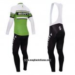 2014 Abbigliamento Ciclismo Scott Verde e Bianco Manica Lunga e Salopette