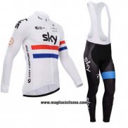 2014 Abbigliamento Ciclismo Sky Campione Regno Unito Bianco Manica Lunga e Salopette