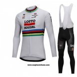 2018 Abbigliamento Ciclismo UCI Mondo Campione Lotto Soudal Bianco Manica Lunga e Salopette