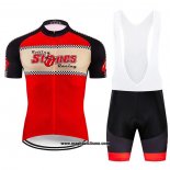 2020 Abbigliamento Ciclismo Rolling Rosso Beige Manica Corta e Salopette