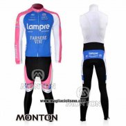 2010 Abbigliamento Ciclismo Lampre Farnese Vini Rosa e Azzurro Manica Lunga e Salopette