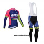 2014 Abbigliamento Ciclismo Lampre Merida Rosa e Blu Manica Lunga e Salopette