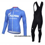 2016 Abbigliamento Ciclismo Gazprom Rusvelo Colnago Blu e Bianco Manica Lunga e Salopette