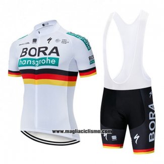 2019 Abbigliamento Ciclismo Bora Campione Belgio Bianco Manica Corta e Salopette