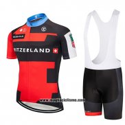 2019 Abbigliamento Ciclismo Svizzera Rosso Nero Manica Corta e Salopette