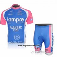 2010 Abbigliamento Ciclismo Lampre Farnese Vini Rosa e Azzurro Manica Corta e Salopette