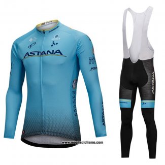 2018 Abbigliamento Ciclismo Astana Blu Manica Lunga e Salopette