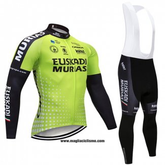 2018 Abbigliamento Ciclismo Euskadi Murias Verde e Nero Manica Lunga e Salopette