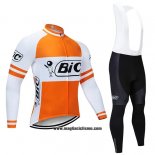 2019 Abbigliamento Ciclismo Bic Bianco Arancione Manica Lunga e Salopette