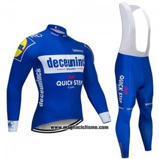 2019 Abbigliamento Ciclismo Deceuninck Quick Step Blu Bianco Manica Lunga e Salopette