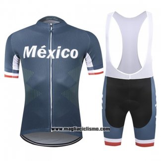 2019 Abbigliamento Ciclismo Messico Spento Blu Manica Corta e Salopette