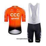 2020 Abbigliamento Ciclismo CCC Sprandi Arancione Nero Manica Corta e Salopette