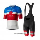 2020 Abbigliamento Ciclismo Castelli Blu Rosso Bianco Manica Corta e Salopette