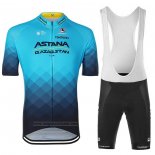 2023 Abbigliamento Ciclismo Astana Blu Nero Manica Corta e Salopette