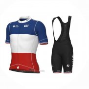 2023 Abbigliamento Ciclismo Groupama-FDJ Campione Francia Blu Bianco Rosso Manica Corta e Salopette