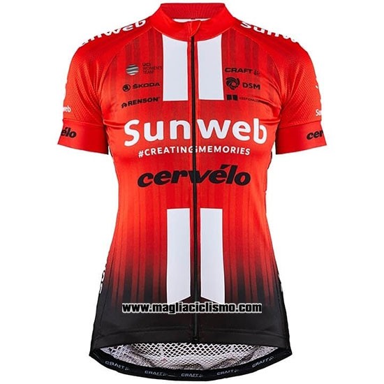 2019 Abbigliamento Ciclismo Donne Sunweb Arancione Bianco Manica Corta e Salopette